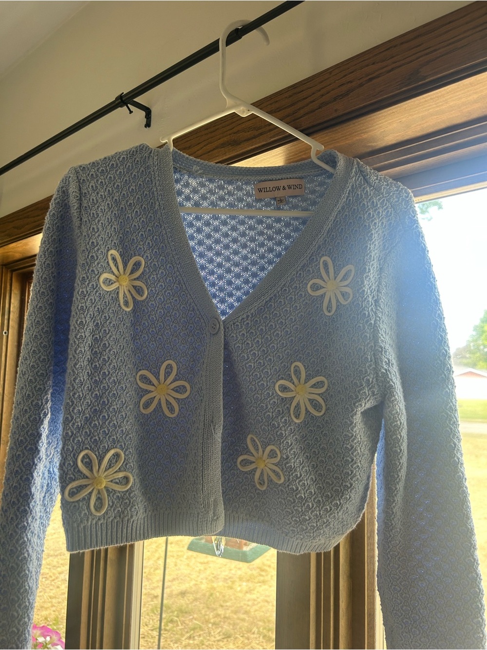 Willow & Clay Light Blue Floral Appliqué V-Neck Cardigan